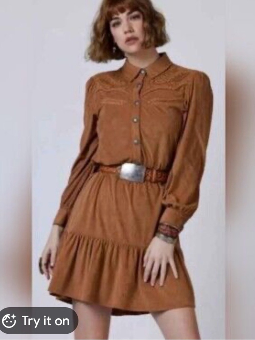 Double D Ranch Faux Suede Long-Sleeve Button Western Dress
